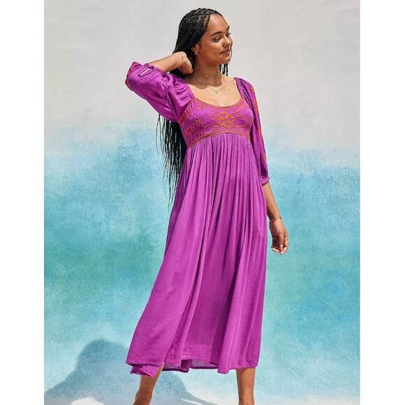 New Free People Wedgewood Embroidered Boho Maxi Dress $168 X-SMALL Floral - Picture 1 of 6